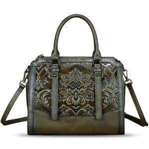 9149 Leather Satchel Embossed Leather Handbag Top Handle Bags Handmade